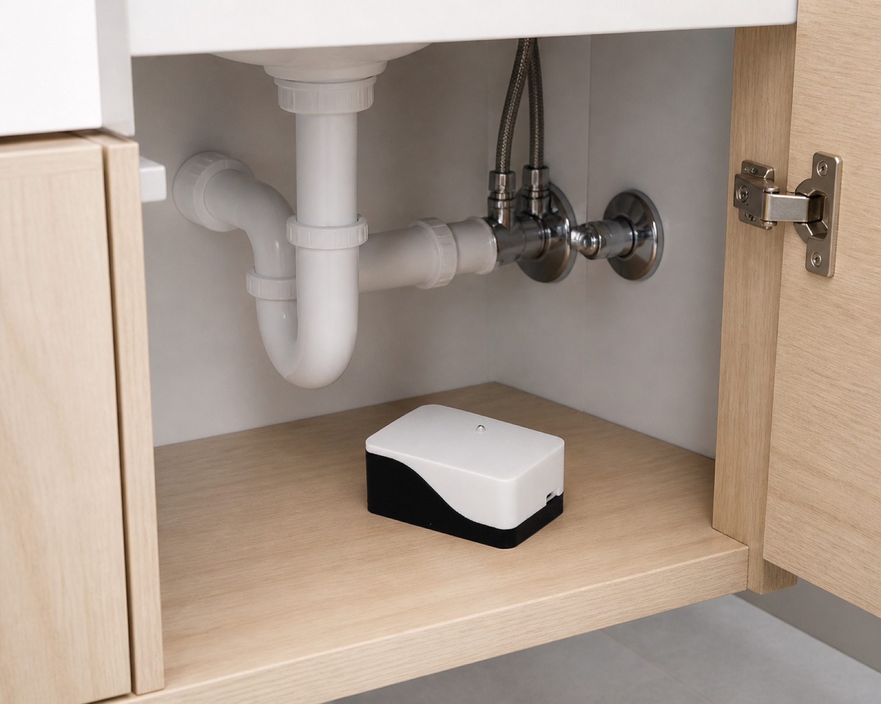 Smart Leak Sensor: leak detector under bathroom sink